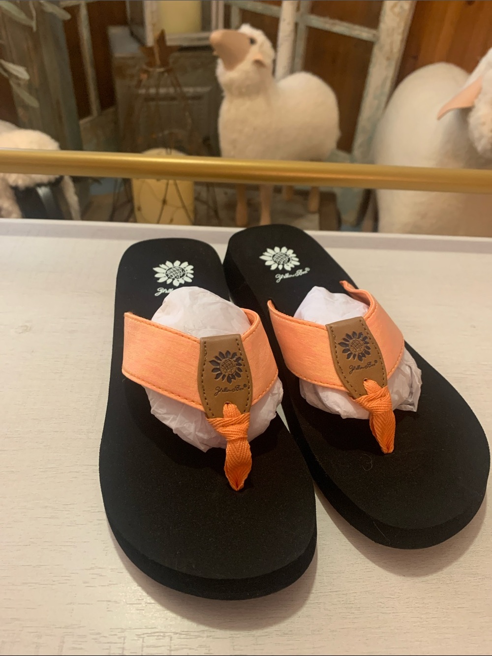 Yellow Box Orange and Black Platform Thong Sandals